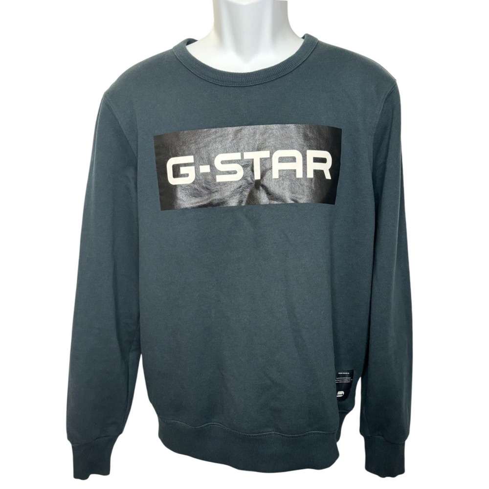 G‎ Star Raw Pullover Sweater Sz L Green Spell Out Logo Streetwear